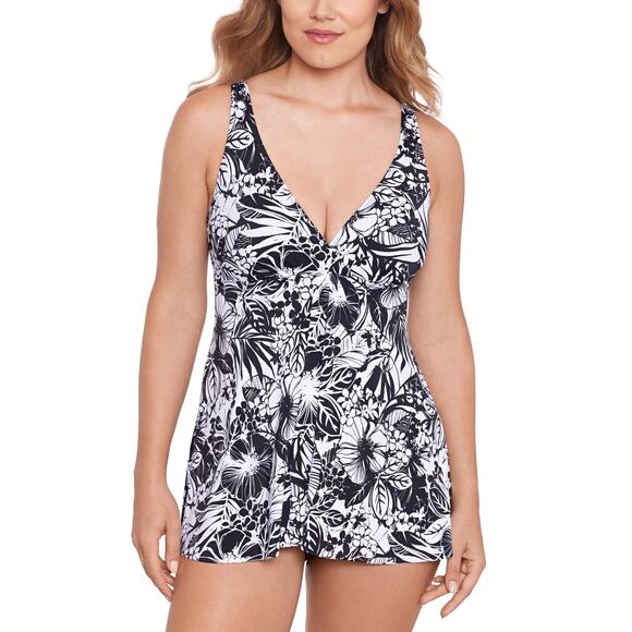 Swim Solutions Women's Floral-Print Flyaway Swim Dress Oasis Floral 16 $102 - Picture 2 of 13